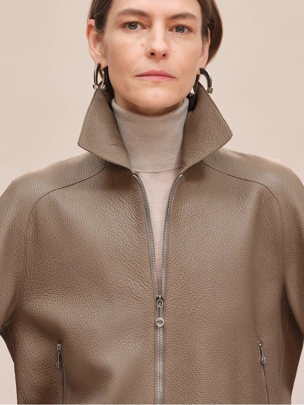 Hermes Gris Étaupe Short jacket in washed deerskin (100% deerskin) size 38